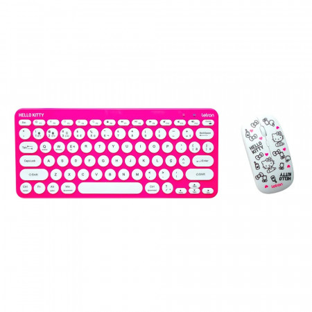 TECLADO E MOUSE WIRELESS LETRON HELLO KITTY ROSA