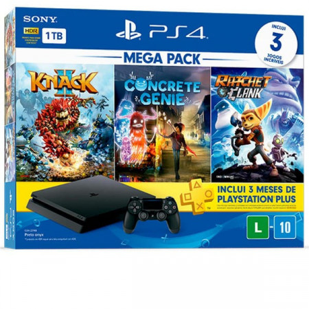 Blue Games, Playstation 4 Slim 1TB com 3 jogos, Pack PS4